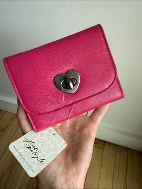 NWT Free People Hot Pink Leather Wallet with Heart Turn-Lock